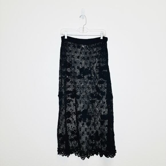 Lim's‎ Vintage Hand Crochet Black Cotton Maxi Skirt Scalloped Hem Size Small - Picture 1 of 7